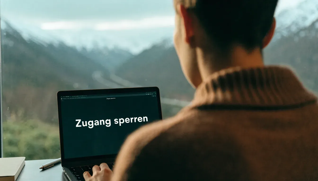 Eine verschneite Bergkette erhebt sich über einem stillen Tal, der Himmel darüber ist klar und von blassem Blau.