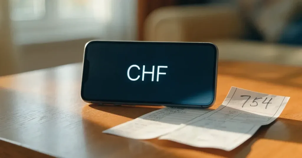 Ein Glas voller Münzen steht auf einem Regal in einem hellen Zimmer, daneben eine kleine Topfpflanze und ein Stück Holz.