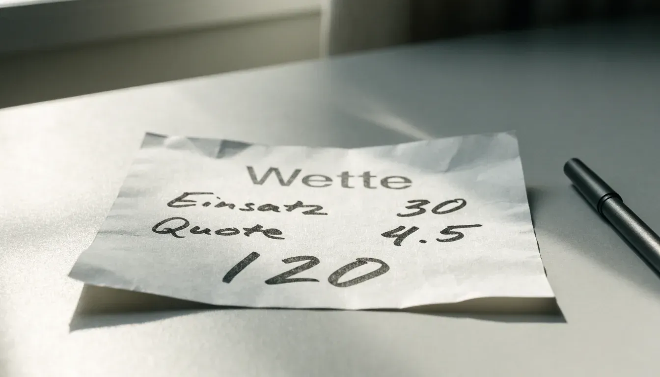 Eine Holzwaage mit zwei kleinen leeren Schalen steht leicht geneigt auf einem Tisch, Tageslicht fällt von der Seite ein.