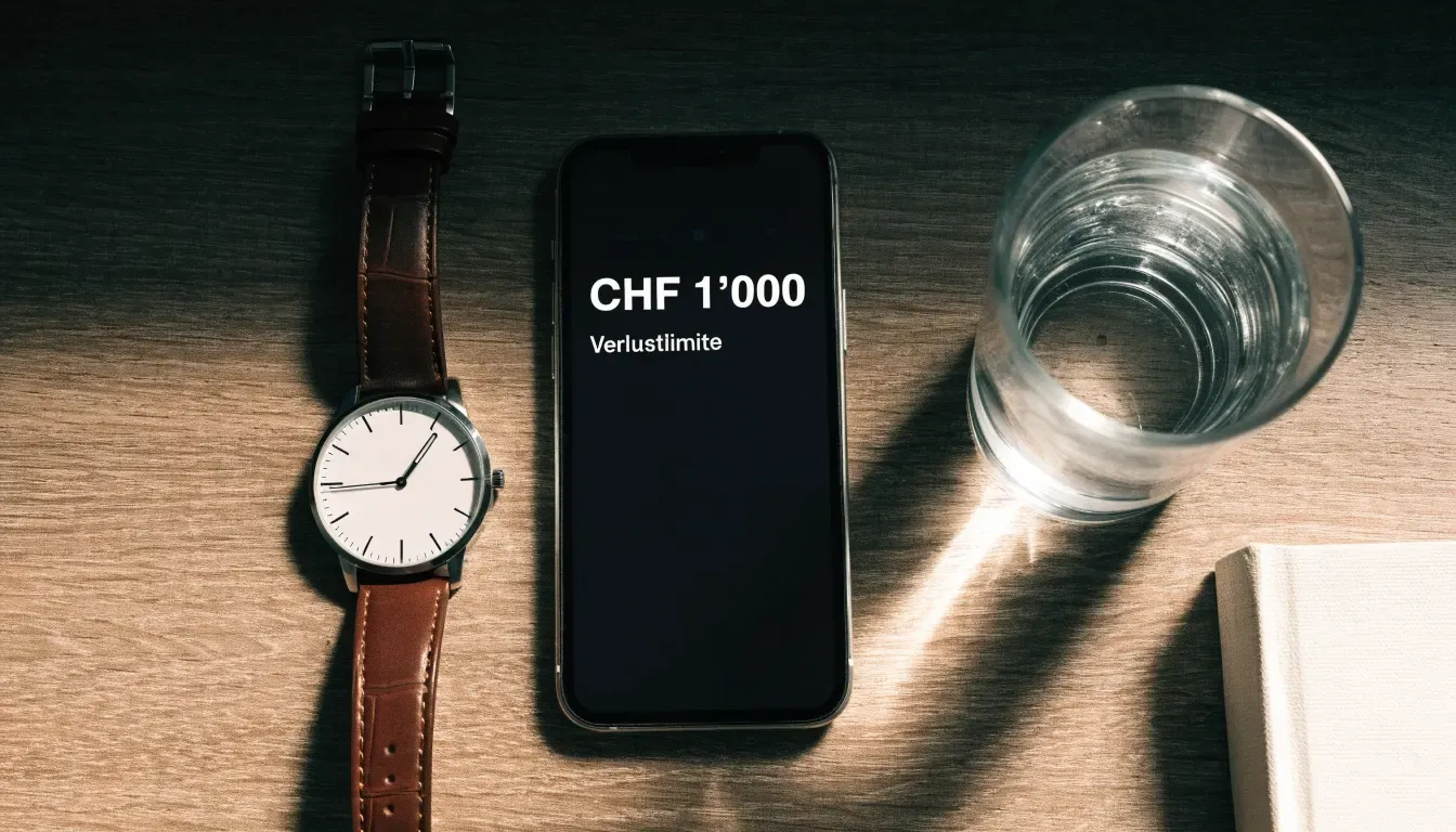 Eine Armbanduhr und ein Wasserglas stehen auf einem Nachttisch im ersten Morgenlicht, daneben ein zugeklapptes Buch.