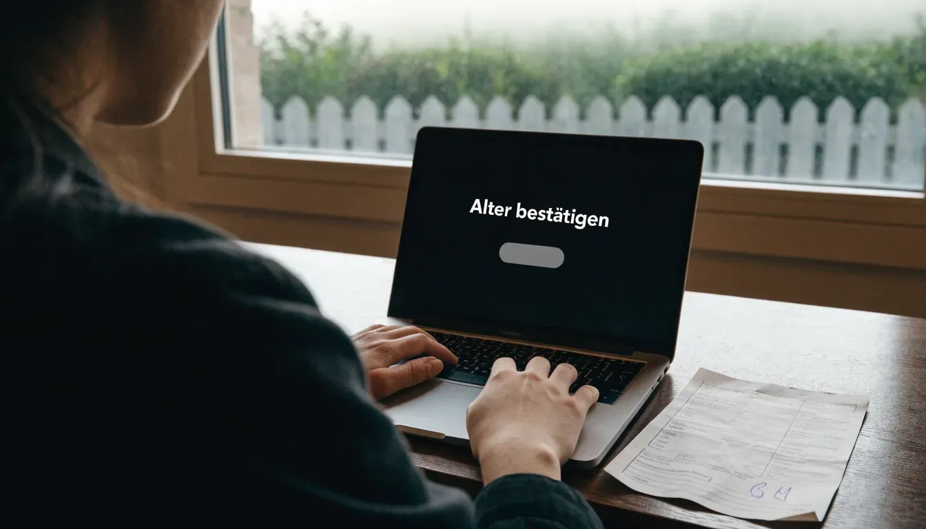 Ein Briefkasten aus Metall hängt an einem Holzzaun, dahinter liegt ein Garten im Morgennebel.