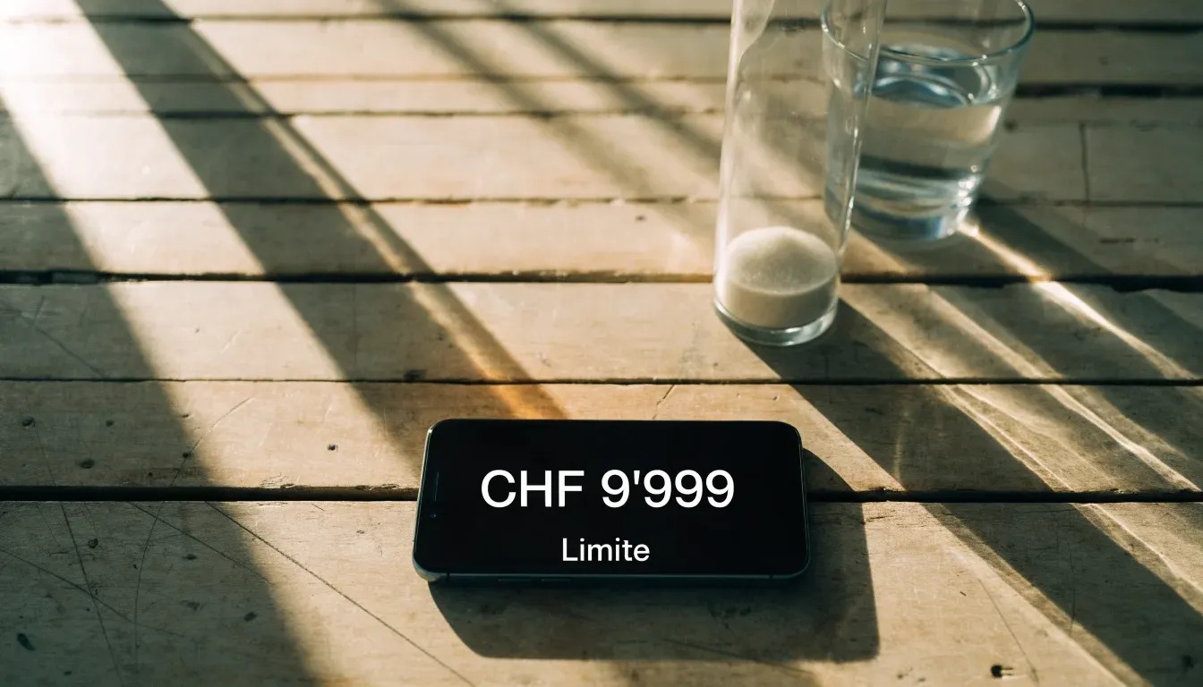 Eine Sanduhr steht auf einem Holztisch neben einem Glas Wasser, schräges Morgenlicht wirft einen langen Schatten über die Tischplatte.