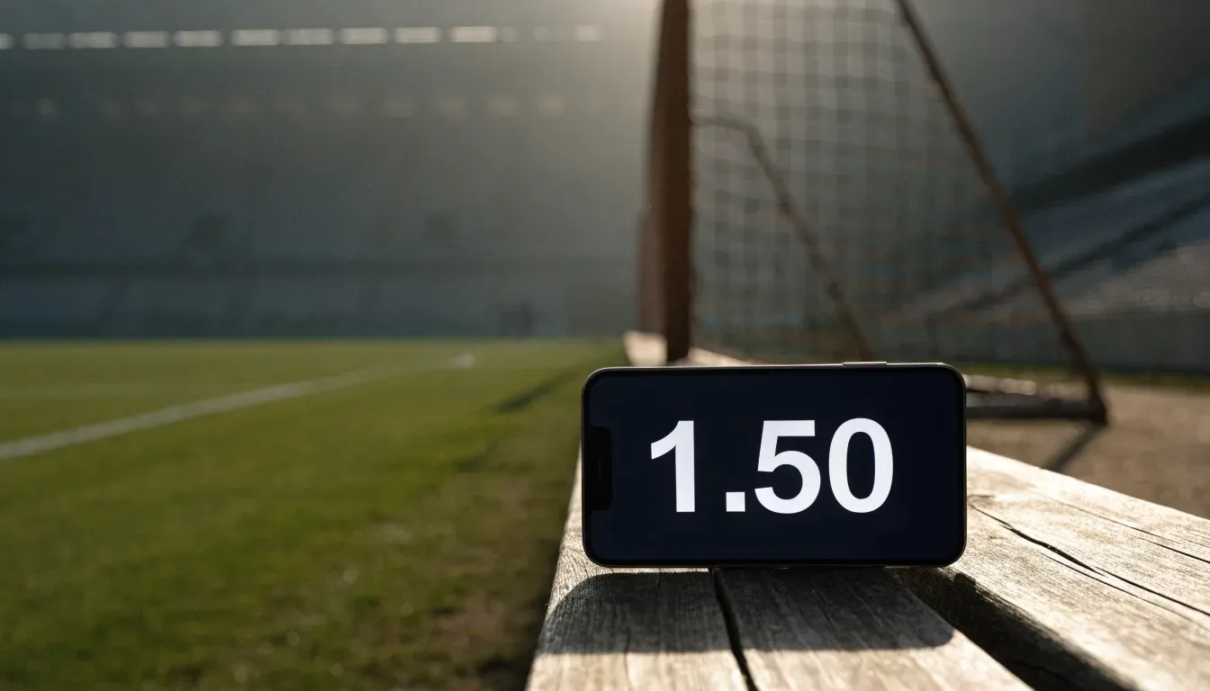 Ein Torpfosten mit Netz steht im Gegenlicht auf einem leeren Fussballplatz, über dem Rasen liegt Nebel.