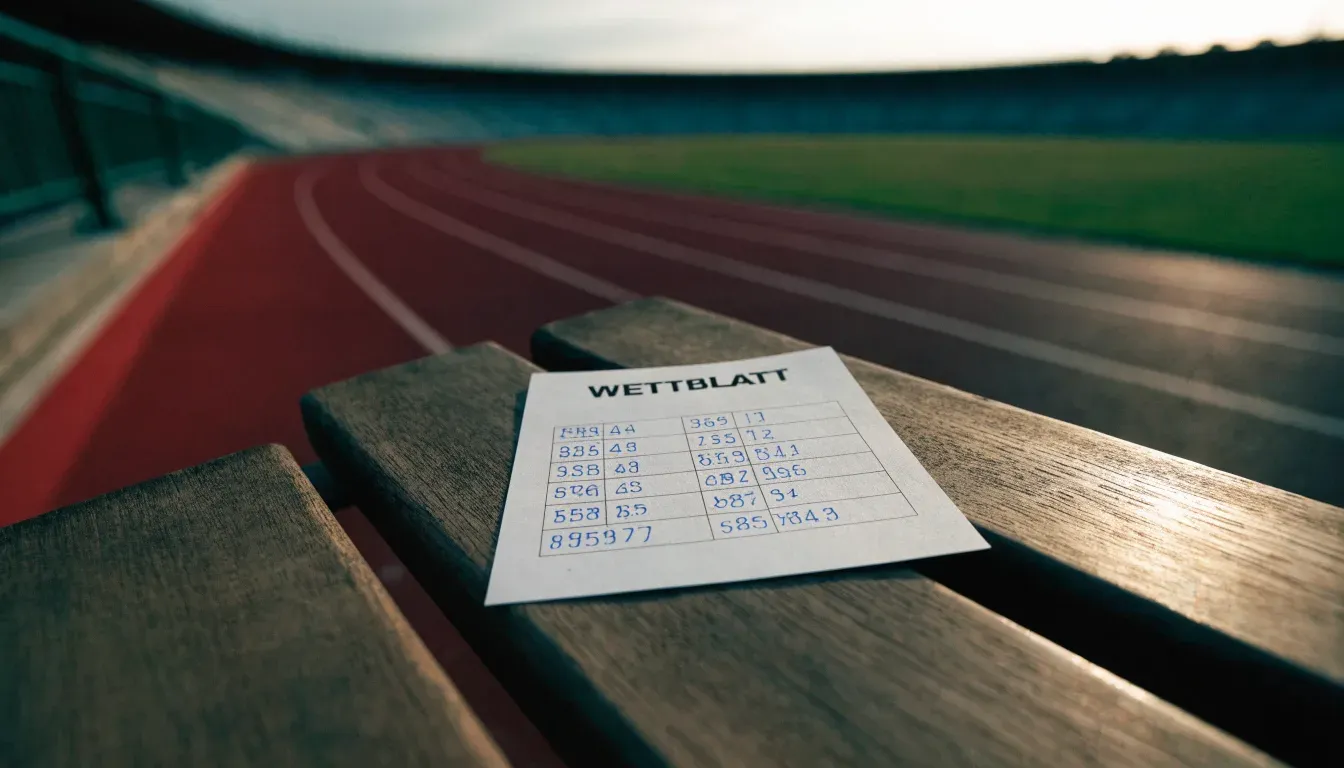 Eine rote Laufbahn in einem leeren Stadion bei Sonnenaufgang, die Bahnen ziehen sich in die Kurve.