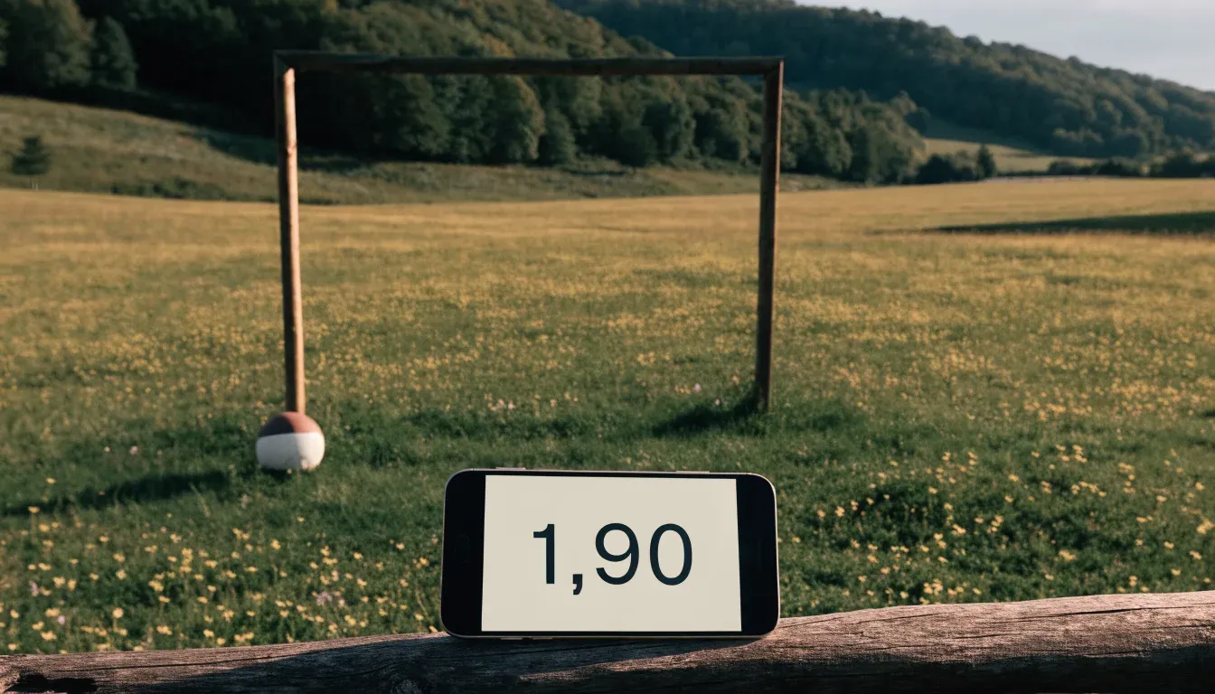 Eine Almwiese mit einem kleinen Holztor für Kinderfussball, dahinter erheben sich bewaldete Hänge im Nachmittagslicht.