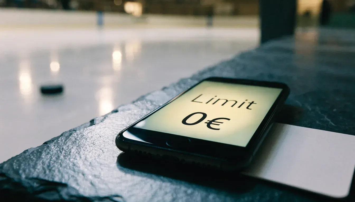 Ein Eishockeypuck liegt in Grossaufnahme auf glatter Eisfläche, im Eis spiegeln sich Hallenlichter.